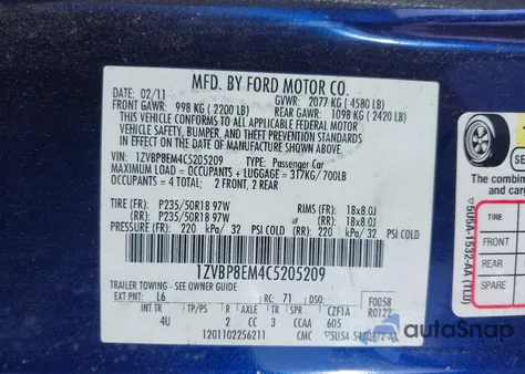 2012 Ford Mustang V6 Premium from USA, damaged, VIN 1ZVBP8EM4C5205209